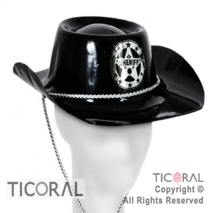 SOMBRERO SHERIFF NEGRO C/PIOLA PLASTICO x 6